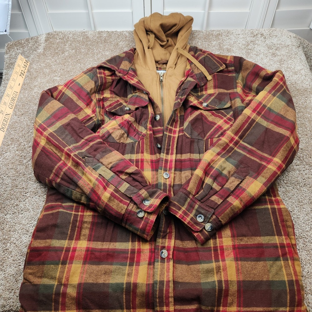 Legendary Whitetails Mens Plaid Hooded Flannel Shirt Jacket Quilted Lining MD